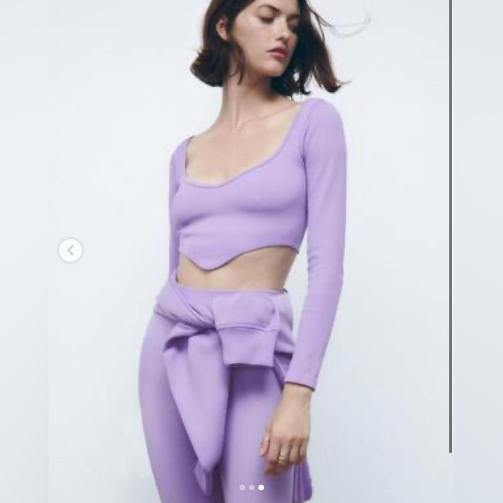Zara Women's Purple Rib Knit Long Sleeve Pullover Crop Shirt Top NWT Size XS/S